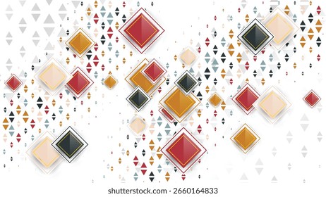 Elegant abstract background with layered diamond shapes and colorful triangle patterns. Perfect for presentations, posters, and modern digital designs.