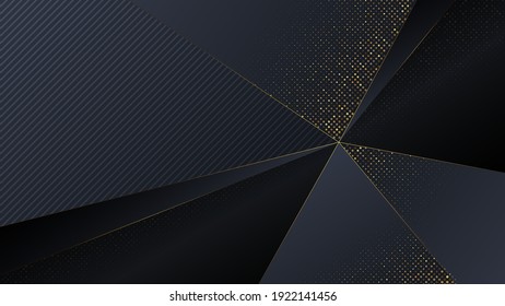 Elegant abstract background made up of polygon with gold and dots contrasting colors. There is a color gradient using a dark tone.