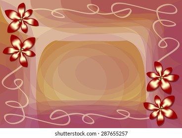 Elegant abstract background with metallic red flower and transparent ribbon. Suitable for invitation, leaflet, poster, eps 10 vector