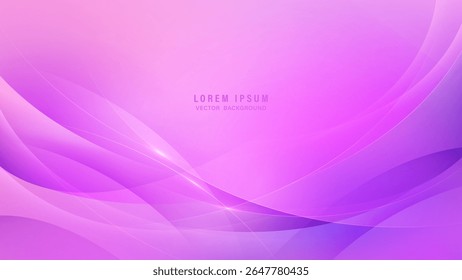 Fundo abstrato elegante em tons rosas e roxas com fluxo, curvas em camadas e gradientes suaves. Formas de onda translúcidas criam movimento e brilho sutil. Ilustração vetorial