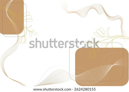 Elegant abstract background with soft brown rectangles, flowing wave lines, and minimalist floral elements. Perfect for invitations, posters, or digital templates with a natural touch