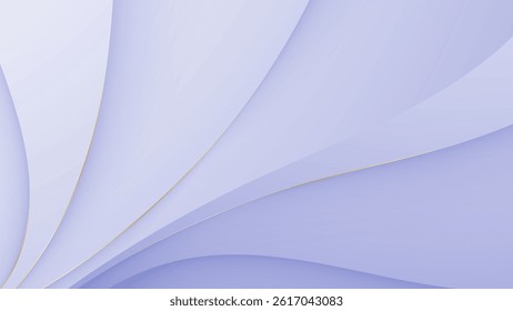 Elegant abstract background with soft curved layers in pastel lavender and white hues, accented with thin golden lines.