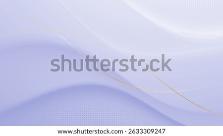 Elegant abstract background with soft curved layers in pastel lavender and white hues, accented with thin golden lines.