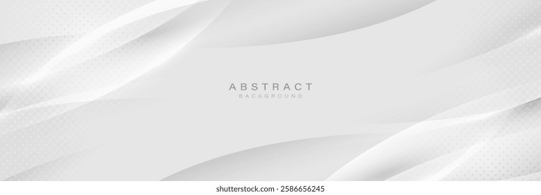 Elegant abstract background with soft white and gray flowing waves, featuring subtle geometric textures for a modern aesthetic