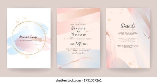 Elegant abstract background. Wedding invitation card template set with watercolor splash and gold decoration. Brush stroke for save the date, greeting, poster, and cover design