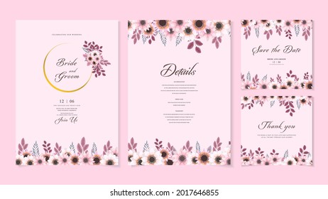 Elegant abstract background. Wedding invitation card template set with floral decoration for save the date, greeting, poster, and cover design