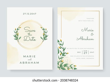 Elegante fondo abstracto. Plantilla de la tarjeta de invitación de bodas con decoración de acuarela floral y dorada para guardar la fecha, saludo, afiche, diseño de portada, plantilla de medios sociales y más