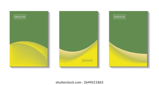Elegant abstract backgrounds with a flowing wave design in warm yellow tones on a muted green. Green and yellow wave backgrounds. Ideal for website headers, social media, flyers, and print materials.