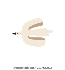 Elegant abstract bird in boho style. A simple flat vector illustration isolated on a white background. Minimalistic flying bird