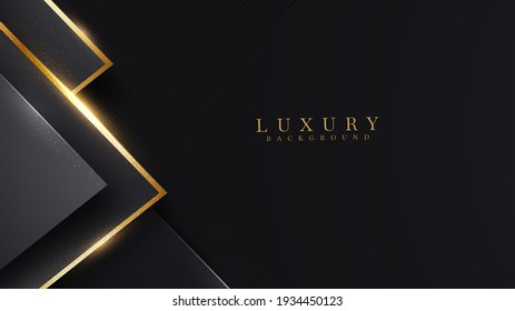 Elegant abstract black background with line golden elements. Realistic luxury paper cut style 3d modern concept. vector illustration for design.