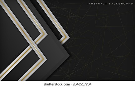 Elegant abstract black and white background with line golden elements. Realistic luxury 3d modern concept.