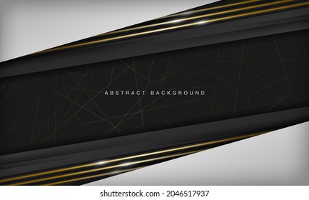 Elegant abstract black and white background with line golden elements. Realistic luxury 3d modern concept.