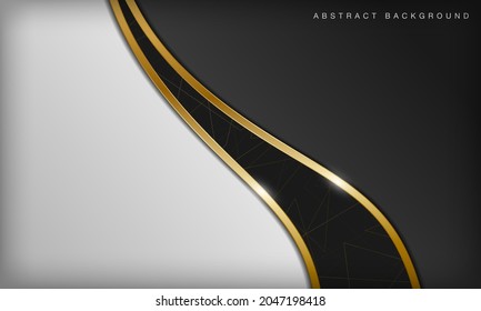 Elegant abstract black and white curve background with line golden elements. Realistic luxury 3d modern concept.