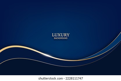 Elegant abstract blue background with a curved shape and line of golden elements. Luxury style