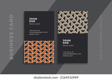 Elegant abstract business card vertical dark templates. Modern corporate stationery mockup with artistic geometric pattern. Clean and simple vector editable background with sample text. EPS10