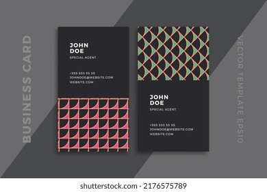 Elegant abstract business card vertical dark templates. Modern corporate stationery mockup with artistic geometric pattern. Clean and simple vector editable background with sample text. EPS10