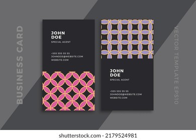 Elegant abstract business card vertical dark templates. Modern corporate stationery mockup with artistic geometric pattern. Clean and simple vector editable background with sample text. EPS10