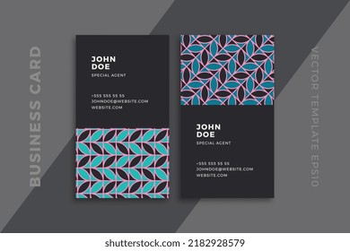 Elegant abstract business card vertical dark templates. Modern corporate stationery mockup with artistic geometric pattern. Clean and simple vector editable background with sample text. EPS10