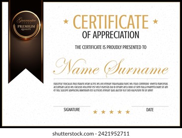 Elegant Abstract certificate of appreciation, Minimal Template with Luxury Black and Gold Colors for Modern Artistic Banner Background Design for Celebrations and Events