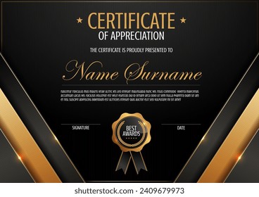 Elegant Abstract Certificate Frame, Minimal Template with Luxury Black and Gold Colors for Modern Artistic Banner Background Design for Celebrations and Events