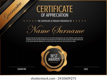 Elegant Abstract Certificate Frame, Minimal Template with Luxury Black and Gold Colors for Modern Artistic Banner Background Design for Celebrations and Events