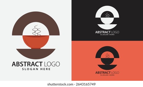Elegant  abstract circle wave logo featuring fluid wavy lines in a golden gradient bowl with rising steam enclosed in a bold circular form.. Ideal for food-related businesses, restaurant, café, soup.