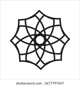 Elegant abstract circular pattern with calligraphic swirls forming a geometric rosette or mandala design isolated on white