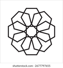 Elegante padrão circular abstrato com redemoinhos caligráficos formando um desenho de roseta geométrica ou mandala isolado no branco