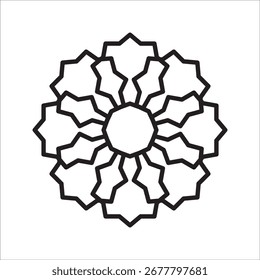 Elegant abstract circular pattern with calligraphic swirls forming a geometric rosette or mandala design isolated on white