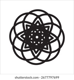 Elegante padrão circular abstrato com redemoinhos caligráficos formando um desenho de roseta geométrica ou mandala isolado no branco