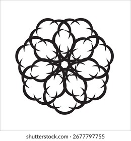 Elegante padrão circular abstrato com redemoinhos caligráficos formando um desenho de roseta geométrica ou mandala isolado no branco