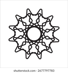 Elegant abstract circular pattern with calligraphic swirls forming a geometric rosette or mandala design isolated on white