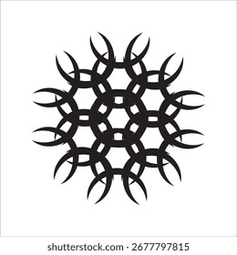 Elegante padrão circular abstrato com redemoinhos caligráficos formando um desenho de roseta geométrica ou mandala isolado no branco