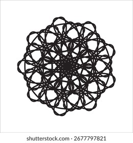 Elegant abstract circular pattern with calligraphic swirls forming a geometric rosette or mandala design isolated on white