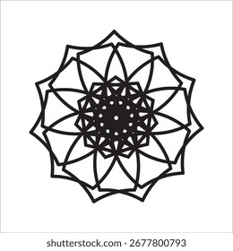 Elegant abstract circular pattern with calligraphic swirls forming a geometric rosette or mandala design isolated on white