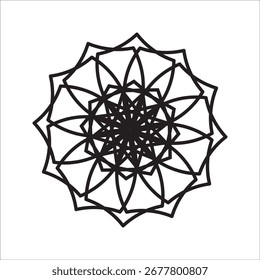 Elegant abstract circular pattern with calligraphic swirls forming a geometric rosette or mandala design isolated on white