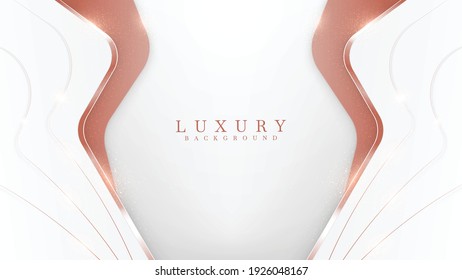 Elegant abstract copper curve line background with shiny elements. rose shades. Realistic luxury paper cut style 3d modern concept. vector illustration for design.