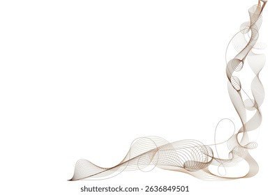 Elegant abstract corner border with brown wavy lines on white background. Minimal swirl pattern perfect for invitations, certificates, backgrounds, or modern decorative templates.