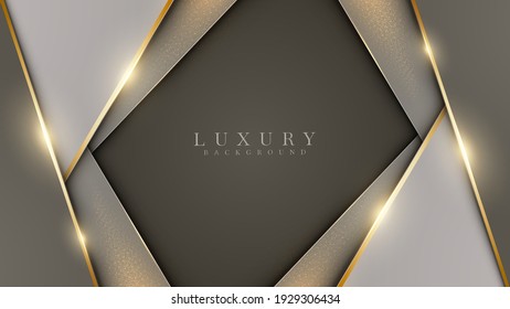 Elegant abstract dark green background with line golden elements. Realistic luxury paper cut style 3d modern concept. vector illustration for design.