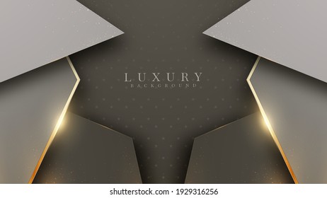 Elegant abstract dark green background with line golden elements. Realistic luxury paper cut style 3d modern concept. vector illustration for design.