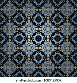 Elegant abstract decoration, seamless pattern for design template vector eastern style pattern. Ornamental mandalas illustration in blue, gray and black colors.