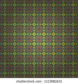 Elegant abstract decoration, seamless pattern for design template vector eastern style pattern. Ornamental mandalas illustration in orange, green and blue colors.