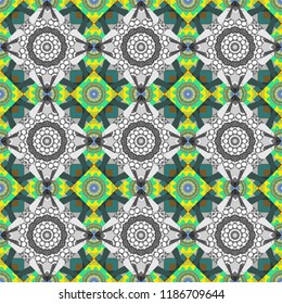 Elegant abstract decoration, seamless pattern for design template vector eastern style pattern. Ornamental mandalas illustration in gray, green and brown colors.