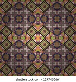Elegant abstract decoration, seamless pattern for design template vector eastern style pattern. Ornamental mandalas illustration in beige, green and pink colors.