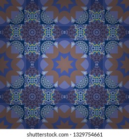 Elegant abstract decoration, seamless pattern for design template vector eastern style pattern. Ornamental mandalas illustration in blue, brown and gray colors.