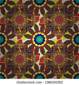 Elegant abstract decoration, seamless pattern for design template vector eastern style pattern. Ornamental mandalas illustration in green, brown and blue colors.
