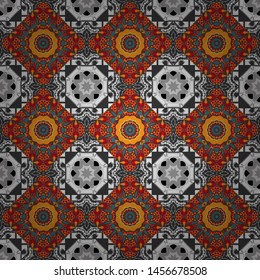 Elegant abstract decoration, seamless pattern for design template vector eastern style pattern. Ornamental mandalas illustration in gray, orange and brown colors.