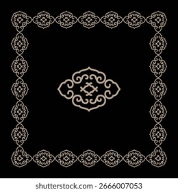 Um quadro decorativo abstrato elegante com um padrão repetitivo rodeia um ornamento central.