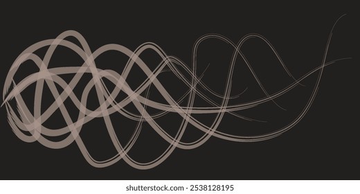 Elegante design abstrato apresenta linhas monocromáticas cinzentas onduladas suaves entrelaçadas em um fundo preto