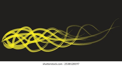 Elegant abstract design features smooth wavy monochrome yellow lines intertwined on a black background